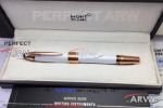 Perfect Replica Montblanc JFK Rose Gold Clip White Rollerball Pen